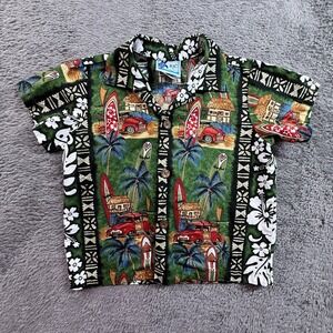 RJC Hawaiian Shirt 3T Boys Button Up Surf Cars Palm Tree 100% Cotton Kids